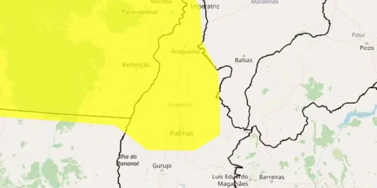 Alerta amarelo de chuvas intensas para o Tocantins — Foto: Inmet/Reprodução
