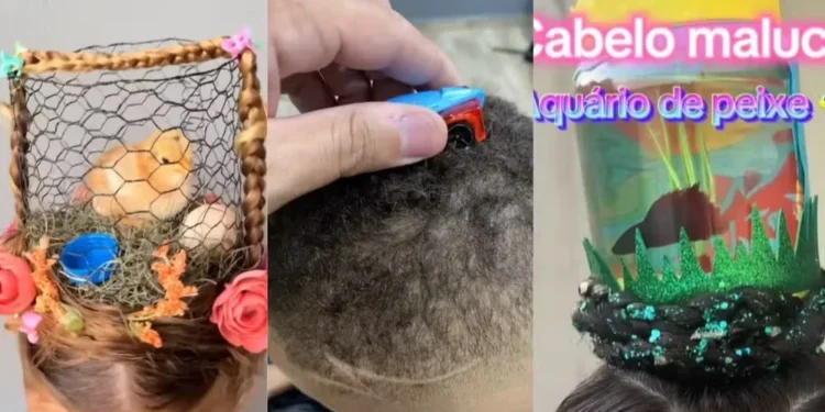 'Cabelo maluco' com animais vivos e colas permanentes são um risco para as crianças, alerta especialista. — Foto: Reprodução/Redes sociais