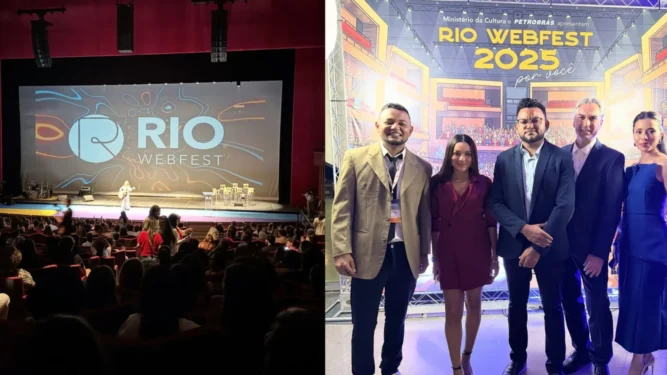 Integrantes da equipe da websérie "Farofeiros" durante participação no Rio Webfest 2025, representando o Tocantins no maior festival de webséries do mundo.
