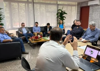 Representantes da Semarh, UFMG e do programa AL-Invest Verde durante reunião no gabinete do secretário Divaldo Rezende. - Foto: Jordana Capistrano/Governo do Tocantins