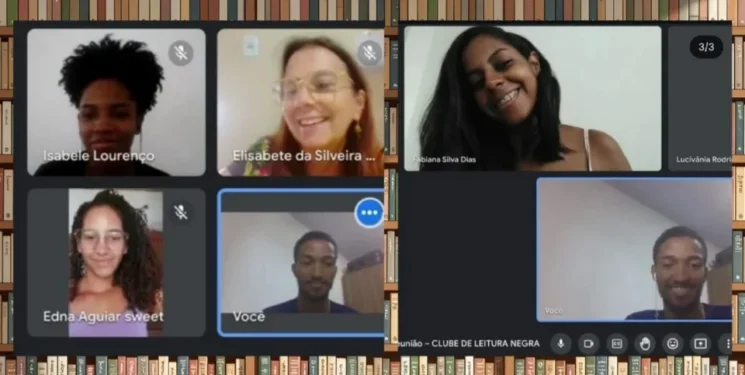 Montagem com prints da primeira reunão on-line do Clube de Leitura Negra (Imagens: Divulgação)