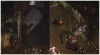 Carro ficou parado no córrego; moradores correram para abrir a porta do veículo, mas já não encontraram ninguém — Foto: Reprodução/TV Globo