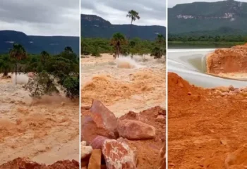Situação de ribeirão após rompimento de barragem — Foto: Divulgação/Bombeiros