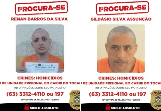 Presos são procurados pela polícia no Tocantins — Foto: Reprodução/SSP-TO