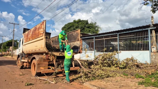 Equipes retiram galhadas no setor Jardim Taquari após vendaval – Foto Flora Pereira