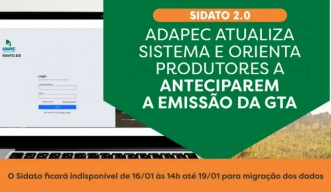 Serviços do Sidato, como a emissão de GTA online ou nos escritórios, ficarão temporariamente indisponíveis entre as 14 horas do dia 16 até o fim do dia 19 de janeiro. (Foto: Adapec/Governo do Tocantins).