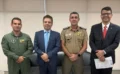 O comandante-geral da PMTO, coronel Márcio Antônio Barbosa de Mendonça, durante reunião em Brasília com o ministro da Justiça, Wellington César Lima e Silva, e o secretário nacional de Segurança Pública, Francisco Lucas Costa Veloso. - Foto: Ascom PMTO