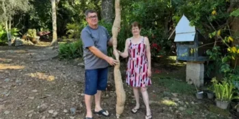 Agricultor colhe mandioca gigante de 2,2 metros em Santa Catarina — Foto: Graziela Tillmann/Testo Notícias
