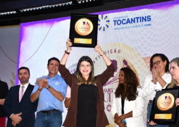 A chefe de Gabinete da SES-TO, Débora Okabayashi, representou toda a Pasta e recebeu a premiação. - Foto: Ananda Santos / Governo do Tocantins