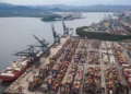 O projeto envolve uma área de 621,975 mil metros quadrados na região do cais do Saboó, à margem direita do Porto de Santos — Foto: Vosmar Rosa/MPor