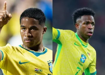 Os atacantes Endrick e Vinícius Júnior, da Seleção Brasileira