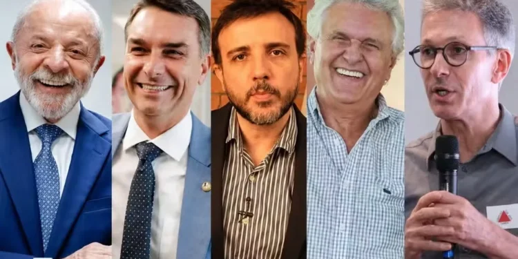 Lula, Flávio Bolsonaro, Renan Santos, Caiado e Zema — Foto: Divulgação e reprodução