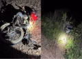 Moto ficou destruída e carro desceu ribanceira após acidente — Foto: Reprodução/Peixe News